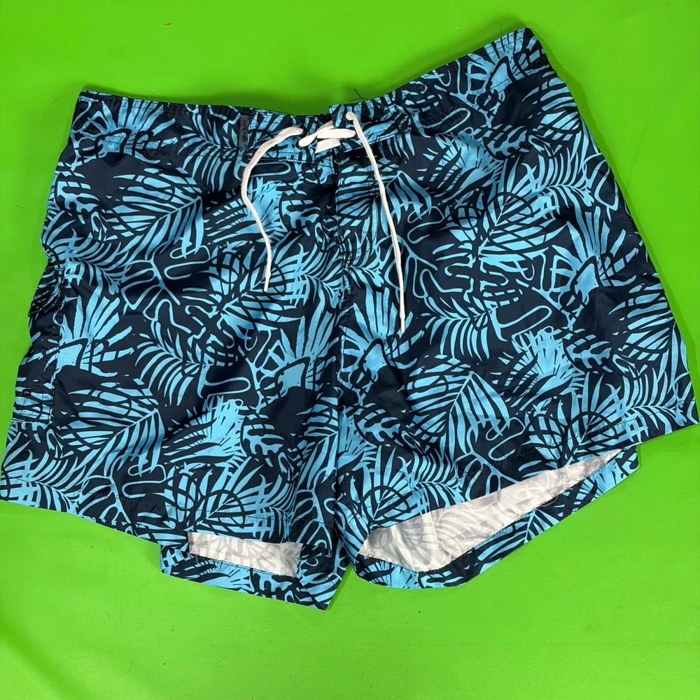 Raya Sun Swim Trunks Men XL Blue Tropical Palm Leaf AOP Board Shorts Vacation